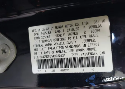 2010 Acura Tsx 2.4 from USA, damaged, VIN JH4CU2F65AC030134